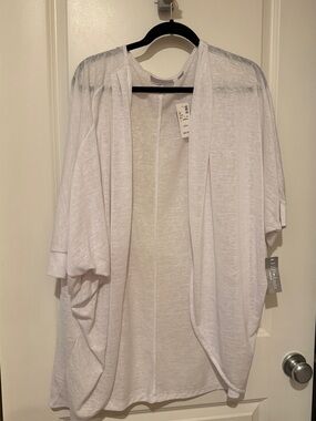 The Avenue White Draped Open-Front Tunic Cardigan - Plus Size 22/24